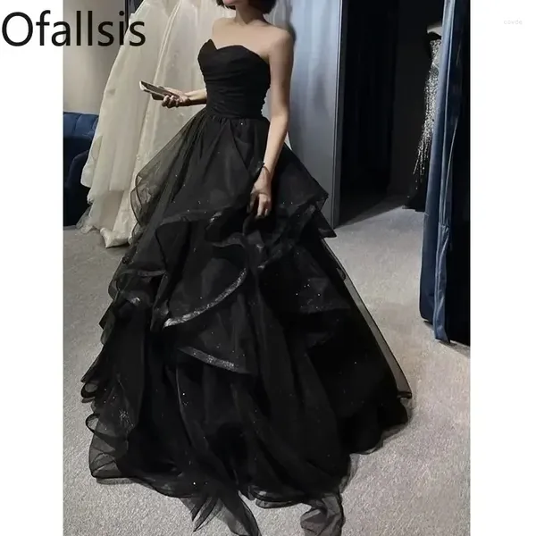 Robes de soirée Ofallsis noir bretelles volants robe de soirée 2024 été sexy élégant doux adulte cadeau anniversaire longue femme