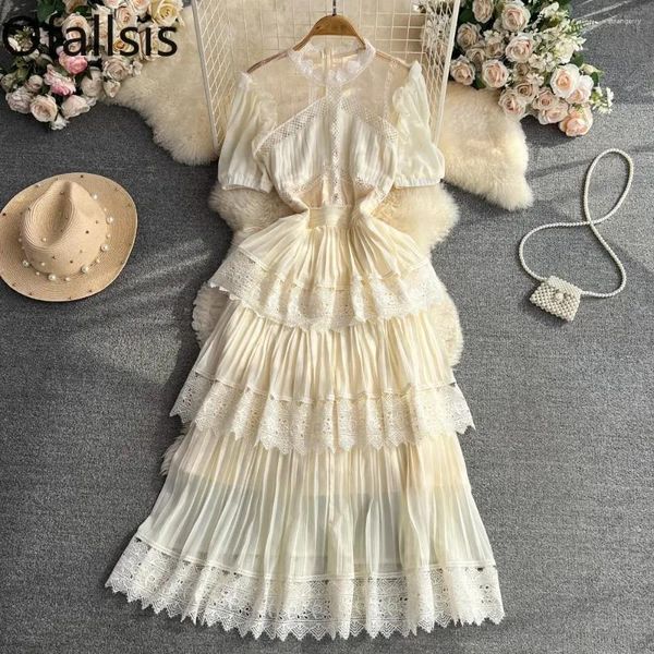 Vestidos de fiesta Ofallsis French Luxury Puff Manga corta O Cuello Cintura Una línea Vestido de pastel con volantes 2024 Hada de verano elegante largo