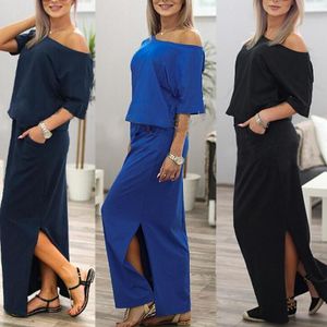 Robes de soirée épaules dénudées Maxi robe côté ouvert vêtements de vacances décontracté Long été Sukienka couleur unie femmes élégantes Scoop