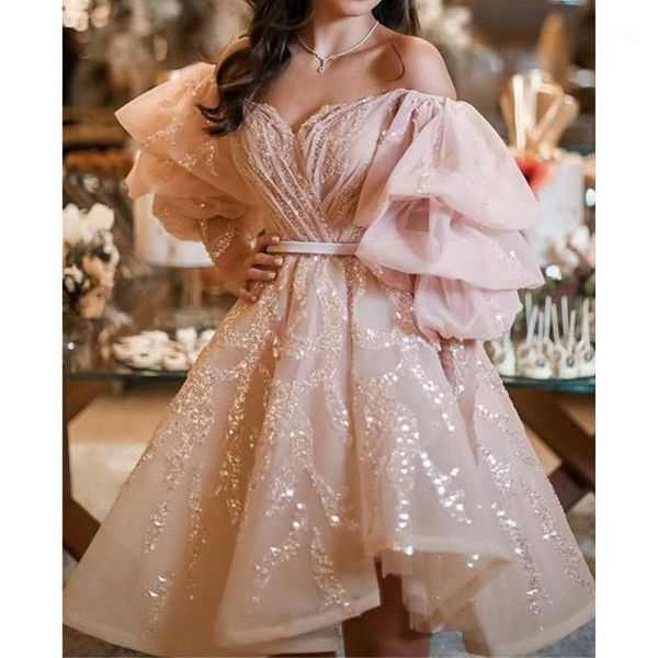 Robes De soirée De L'épaule Mini Robe De Retour Paillettes Courte Princesse De Bal Rose Robe De Cocktail Robes De Graduacion