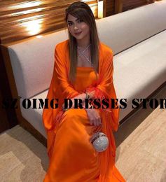 Robes de fête Oimg Design Criss-cross Prom Arabe Femmes Long Manches Silk Satin Orange Robes de soirée Robe Forme