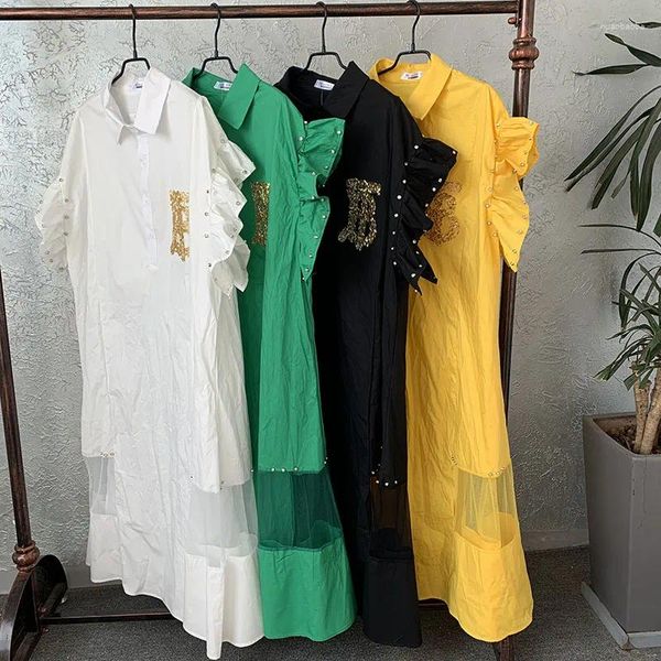 Robes de fête en vente Shirts élégants à demi-manches pour femmes Robe de chemise midi et midi irrégulière plus taille avec jupe intérieure