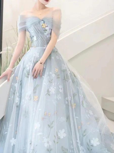 Robes de soirée une épaule robe française princesse maille à plusieurs niveaux robes de mariage taille mince robe de bal fleur simple imprimé soirée