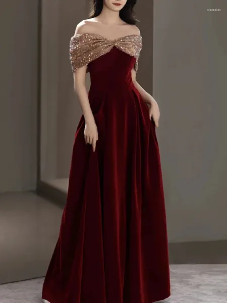 Robe de soirée asymétrique épaule dénudée, sans bretelles, Design pailleté, robe de mariée de luxe, élégante, Simple, plissée, longue, bal de promo, 2023