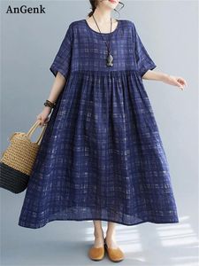 Feestjurken Oversize Katoen Vintage Korte Mouw Voor Vrouwen 2024 Zomer Casual Losse Lange Jurk Femme Gewaad Vestidos Mode Kleding