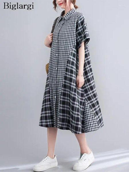 Robes de soirée surdimensionnées à carreaux longue robe d'été femmes Vintage décontracté chemise Ladeis mode coréenne lâche a-ligne femme 2024