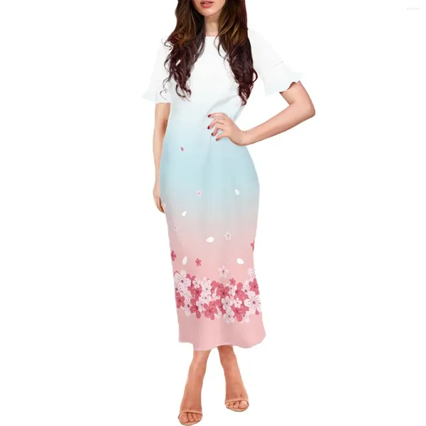 Robes de soirée à motifs de fleurs de cerisier imprimé été polynésien style hawaïen robe à manches courtes luxueux Lotus Lady Dres