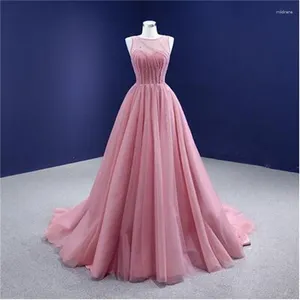 Feestjurken roze luxe avond a-line schep vloer lengte tule kralen lange kalkoen dubai saoedi-Arabië prom jurk jurk