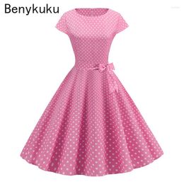Robes de fête rose polka dot femmes vêtements d'été robe vintage 50s 60s grand swing rockabilly robe épingle vestidos ropa mujer