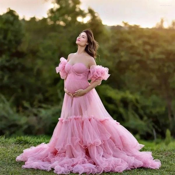 Vestidos de fiesta de fiesta rosa para mujeres, bañadas, vestidos de maternidad de tul, vestidos de baby shower, brote de po