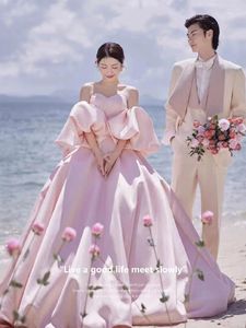 Feestjurken roze zoete prom jurk uit schouder strapless ruches mouw geplooide a-line prinses stijl avond beroemde baljurken 2024