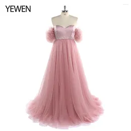 Feestjurken roze tule avondjurk lange off -schouder prom jurken fancy pography rekwisieten yewen yw220905