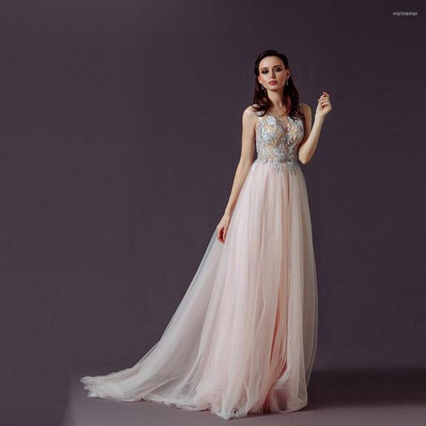 Robes de soirée mariage rose avec appliques 2023 chérie O cou tulle robes de mariée sans manches corset dos robe de mariée