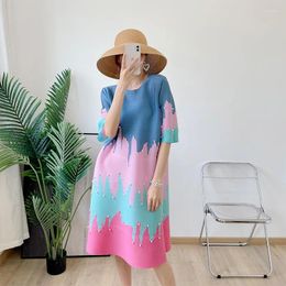 Party Dresses Pleated Beaded Print Dress 2024 Summer Loose Thin Top Mother's Large Women's Medium Length