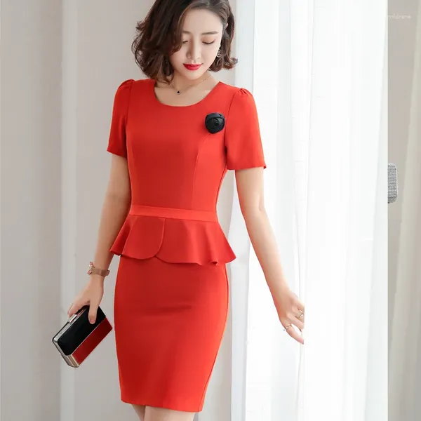 Robes de soirée grande taille 5XL été rouge à manches courtes styles uniformes robe pour femmes affaires vêtements de travail dames entretien de carrière