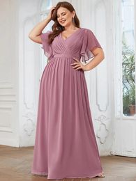 Robes de soirée grande taille robe de soirée de luxe longue a-ligne col en V profond col en V manches à volants robe 2024 BAZIIINGAAA de robe de demoiselle d'honneur pour femmes