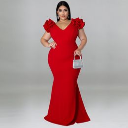 Feestjurken plus size dames elegante jurken ruches vlinder mouw feestjurken zomer mode avondjurken vrouw Verkhals prom 230214