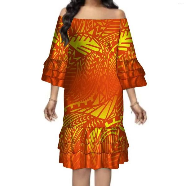 Robes de soirée imprimé tribal polynésien robe personnalisée été Lotus décontracté épaules dénudées longueur au genou danse multicouche