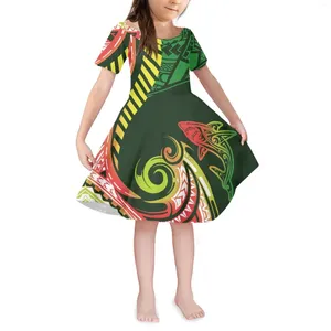 Feestjurken Polynesische tribale print ontwerp meisjes rond nek korte mouw casual jurk zomer mode comfortabele prinses