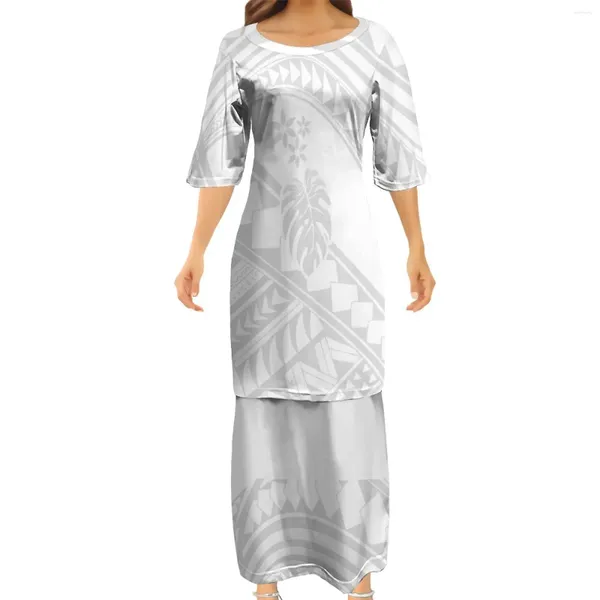 Robes de soirée Polynésienne Tribal Sublimation Imprimer Demi Manches Blanc Puletasi Haut Et Jupe Deux Pièces Ensemble Hawaii Design Robe