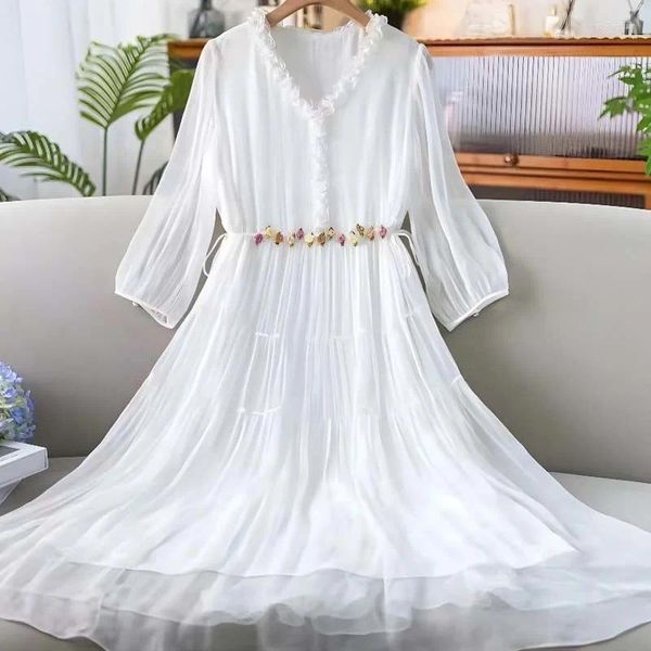 Vestidos de fiesta Vestido blanco de seda premium 2023 Estilo de verano Super temperamento bohemio