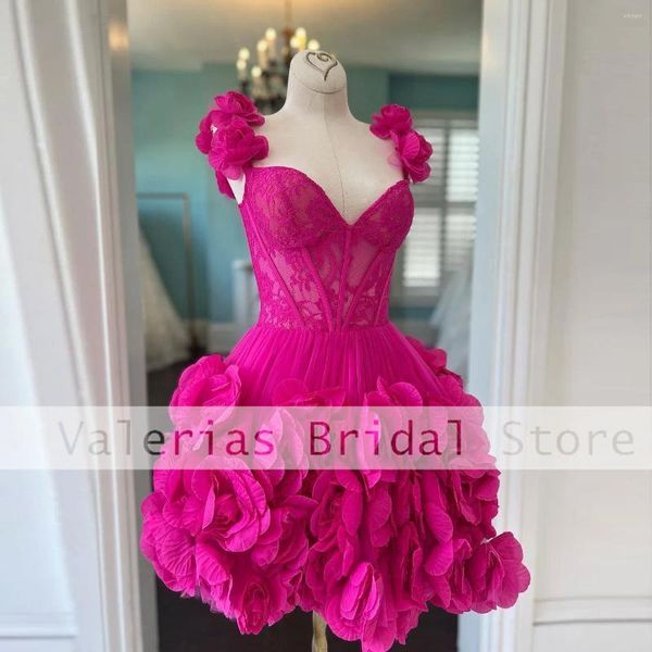 Vestidos de fiesta Vestido de cóctel rosa bonito Hecho a mano Flor 3D Encaje Mini falda formal Graduación por encargo Vestidos cortos sexy