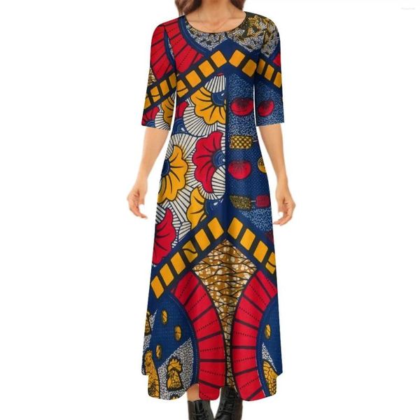 Robes de soirée Imprimer Modèle d'art Robe pour femme avec manches à sept points Été Cool Tissu Design africain Long pour la soirée