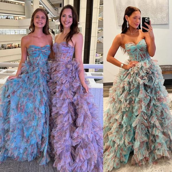 Vestidos de fiesta estampados de vestimenta de graduación Foral Campo ajustado Invierno Invierno Forma Formal Vada de vecina invitada Gote Gown Gala Pista