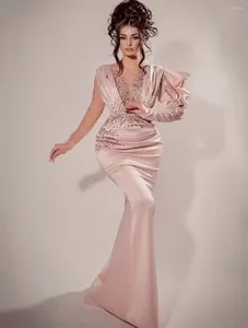 Feestjurken prom jurk zeemeermin o-nek o-neck lange mouw vloer lengte kristal kralen applique illusie sexy