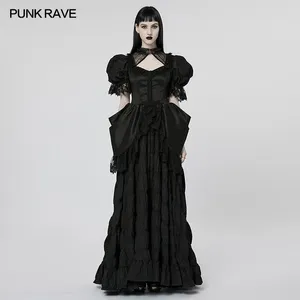 Feestjurken punk rave rave dames gotische kanten kraag sleutelachtige jurk symmetrische 3d gussets sexy luxueuze bubbelmouwen lang