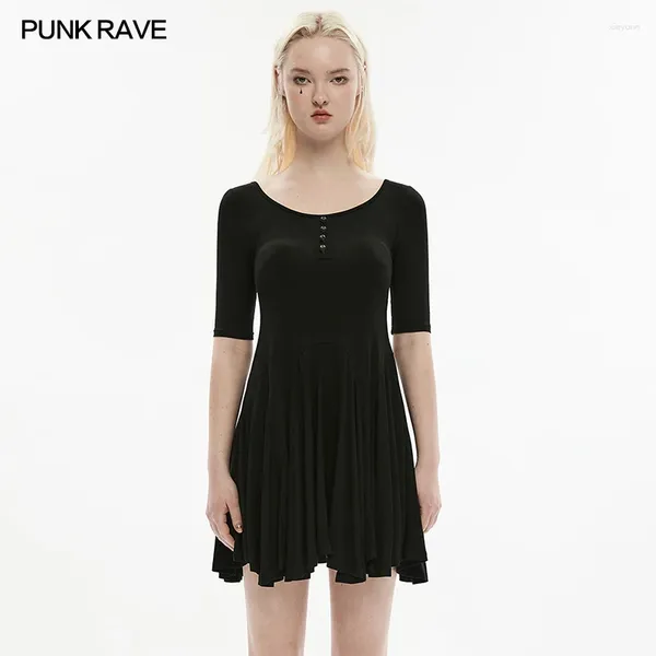 Robes de soirée PUNK RAVE Femmes Col Rond Large Ourlet Robe Tricotée Tête Fantôme Rivets Décoration Quotidien Doux Simple Noir Mini Été