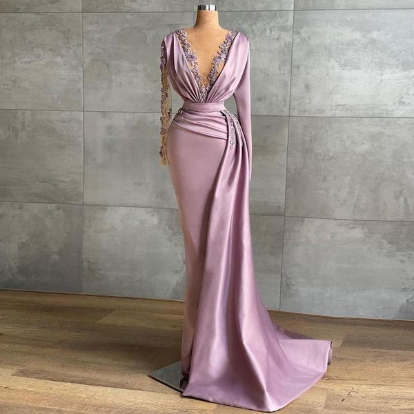 Robes de soirée Radia May Dusty Pink sirène robe de soirée arabe avec surjupe à manches longues de luxe Dubaï femmes mariage robe d'invité SS519