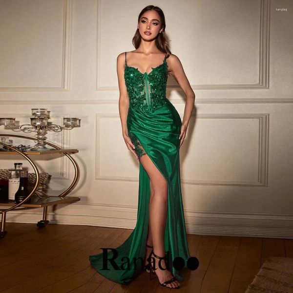 Robes de soirée Ranadoo classique trompette bal pour mariage satin appliques haute fente spaghetti bretelles sans manches robes de soirée formelles