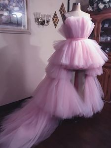 Feestjurken echt imago 2023 roze ruches hoge lage avond gelaagde gezwollen tutu prom -jurken behoorlijk formele abendkleider