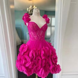 Robes de fête réelle image fuchsia 3d fleur femmes à la jolie robe maxi courte en dentelle en dentelle en dentelle rose