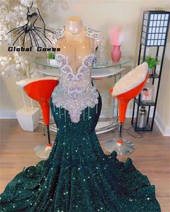 Feestjurken Echte foto Green Sheer o nek lange prom -jurk voor zwarte meisjes kristal kristallen kwastje Verjaardag.
