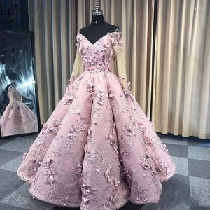 Robes de soirée images réelles rose hors épaule bal 3D Floral appliqué femmes Occasion Pageant robes robe de Quinceanera