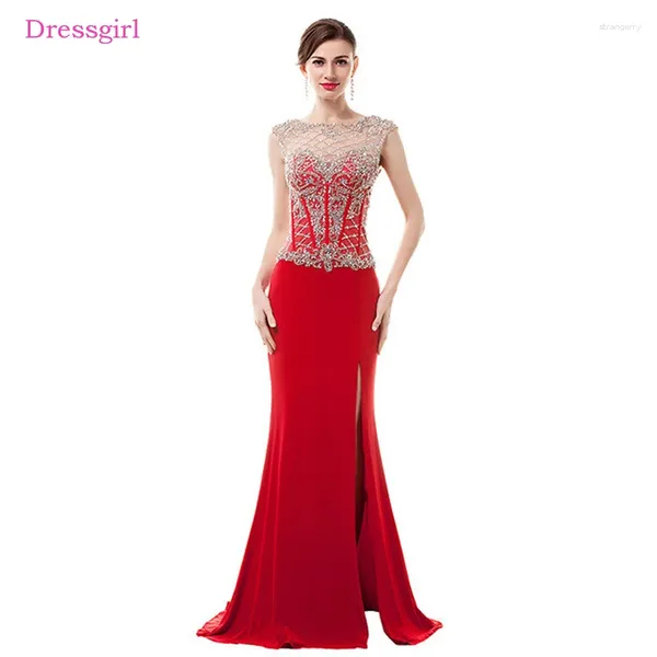 Vestidos de fiesta Real Po Red Night Mermaid Tap Manges Chiffon Slit Slit Long Dubai Dubai Arabic Prom Vestido Vestido