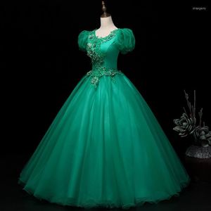 Robes de soirée échantillon réel vert foncé à manches courtes robe de bal longue longueur de plancher robe de soirée de bal Pageant fleurs jupe Tulle