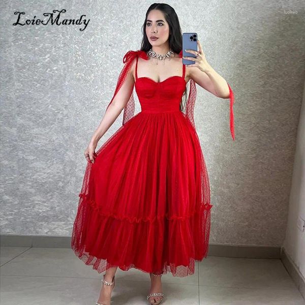 Robes de fête Robe de la cheville rouge courte courte bal gonfy tulle robe de soirée pour les femmes vestidos de fabrication sur mesure formels de la fiesta