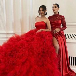 Robes de fête robe de bal rouge Prom Ruffles Puff Buffless Corbity Celebrity Night Robe Back Lace Up Girls Pageant Robes Custom Made