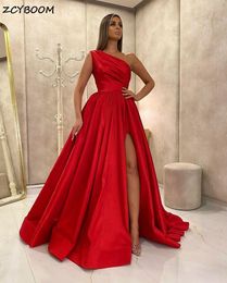 Feestjurken rood een schouder gesplitst prom jurk vrouwen formele feestavond ve 220823