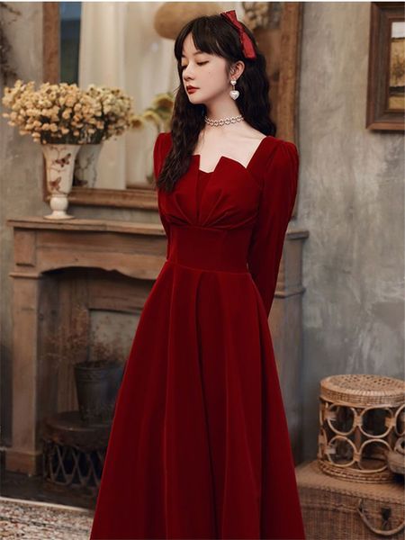 Robes de soirée Robes de soirée rouges pour femmes Classique Français Vintage Maxi Midi Prom Chic Femme Robe de soirée Haute Qualité Luxe Anniversaire 230322