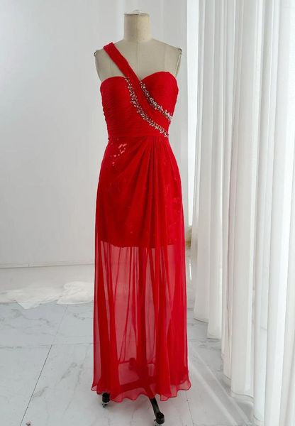 Vestidos de fiesta Red Sex Tube Top Pure Color Chiffon Fit Un Feast Wedding Vestido Vestido Vestido M1991