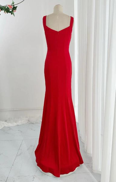 Vestidos de fiesta Rojo Simple Solid Color Tube Top Tope V -Split Split Mermaidshows Un delgado banquete Dressm2202