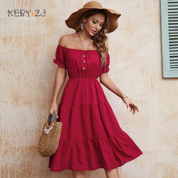 Robes de fête Red Summer Elegant for Women Clothes Vestido Sleeve Short One épaule Urban Midi Robe décontractée en mousseline de soie