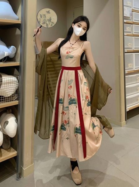 Vestidos de fiesta Elementos retro chinos zen lace-up hanfu larga cabestro con vestido