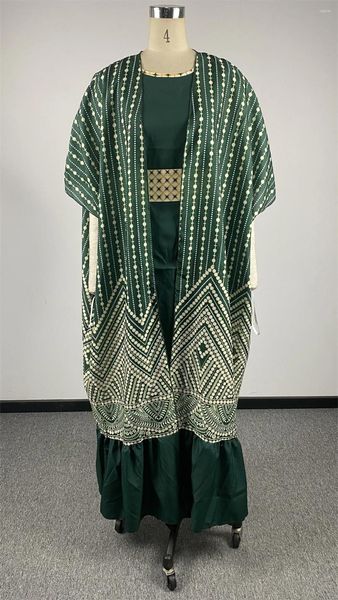 Robes de soirée Robe Maxi imprimée rétro Abayas femmes été Kimono arabe longue 2024 manches chauve-souris 2 pièces avec ceinture ensemble brésilien