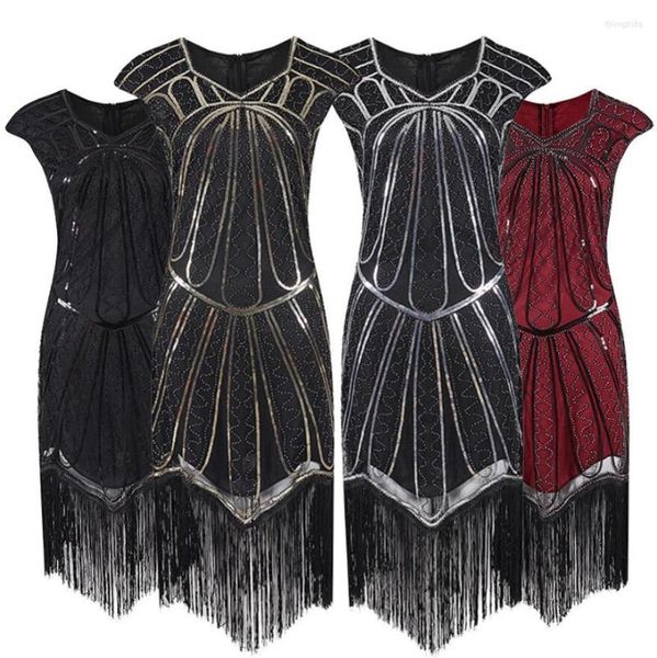 Vestidos De fiesta Retro Vestido De mujer 1920s Flapper Fringe Midi Vestido De fiesta gran Gatsby Cosplay disfraz manga casquillo rugiente etapa uniforme