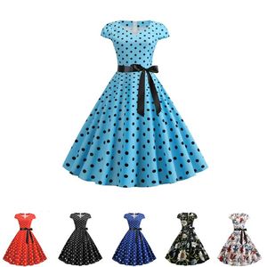 Robes de soirée Robe Femmes Vintage À Pois D'été Plus La Taille Pin Up Imprimer Rétro Années 50 Années 60 Rockabilly Robe D'été Vestidos A-LineParty